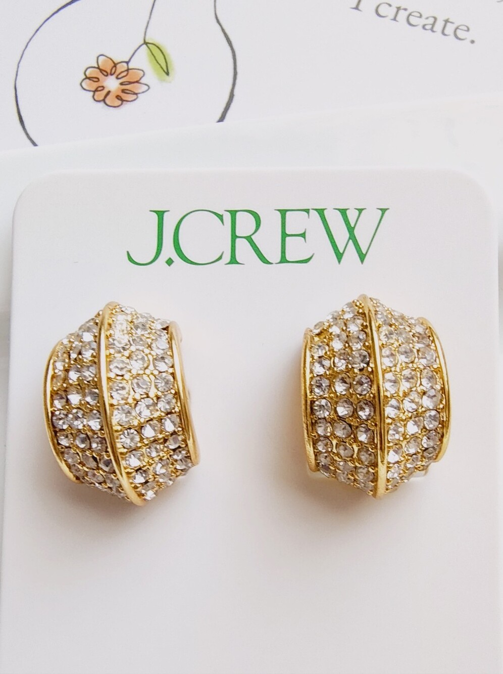 NWT J. Crew Angular Scoop Pave Earrings - Gold - Picture 3 of 9